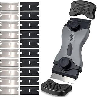 Razor Blade Scraper, 2 in 1 Scraping Tool with 10 Pieces Plastic Blades and 10 Pieces Metal Blades, Multipurpose Razor Scraper for Removing Stickers