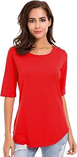 Womens Cotton Tops Elbow Sleeve Summer Casual Tunic Tops