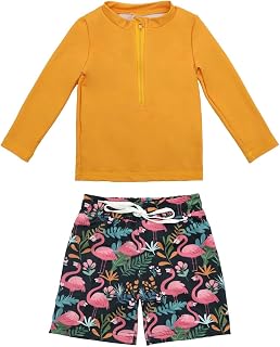 ALVABABY Long Sleeve Rashguards, Baby/Toddler Boys' Rash Guard Sets,Boy Swimsuit UPF 50+Two Piece Bathing Suit