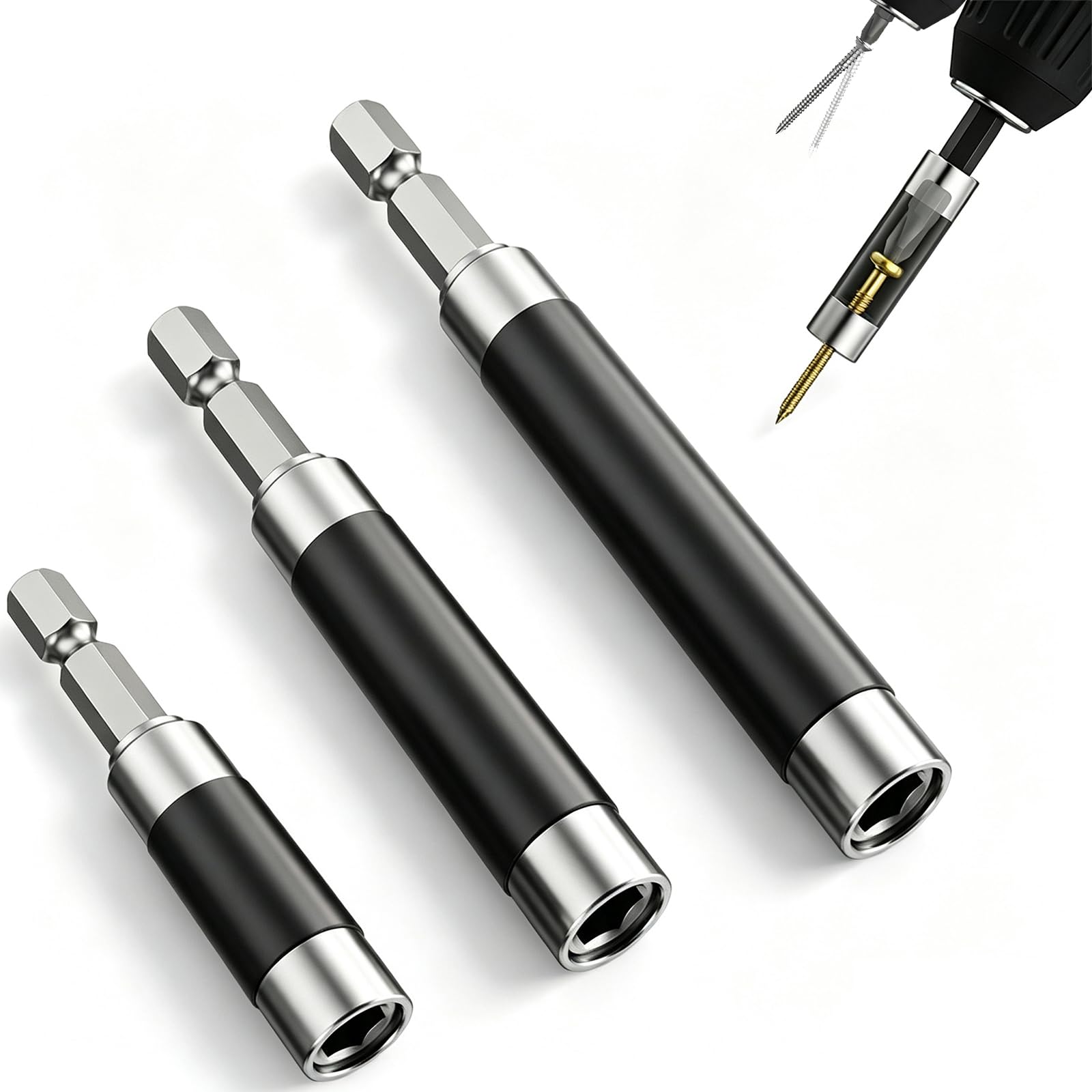 3 Pack Anti-Tilt Screw Bit Holder for Drill (3.15/4.72/5.51 Inch) | Telescopic D