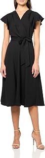 DKNY Women's Ruffle Sleeve Flared Midi Dress