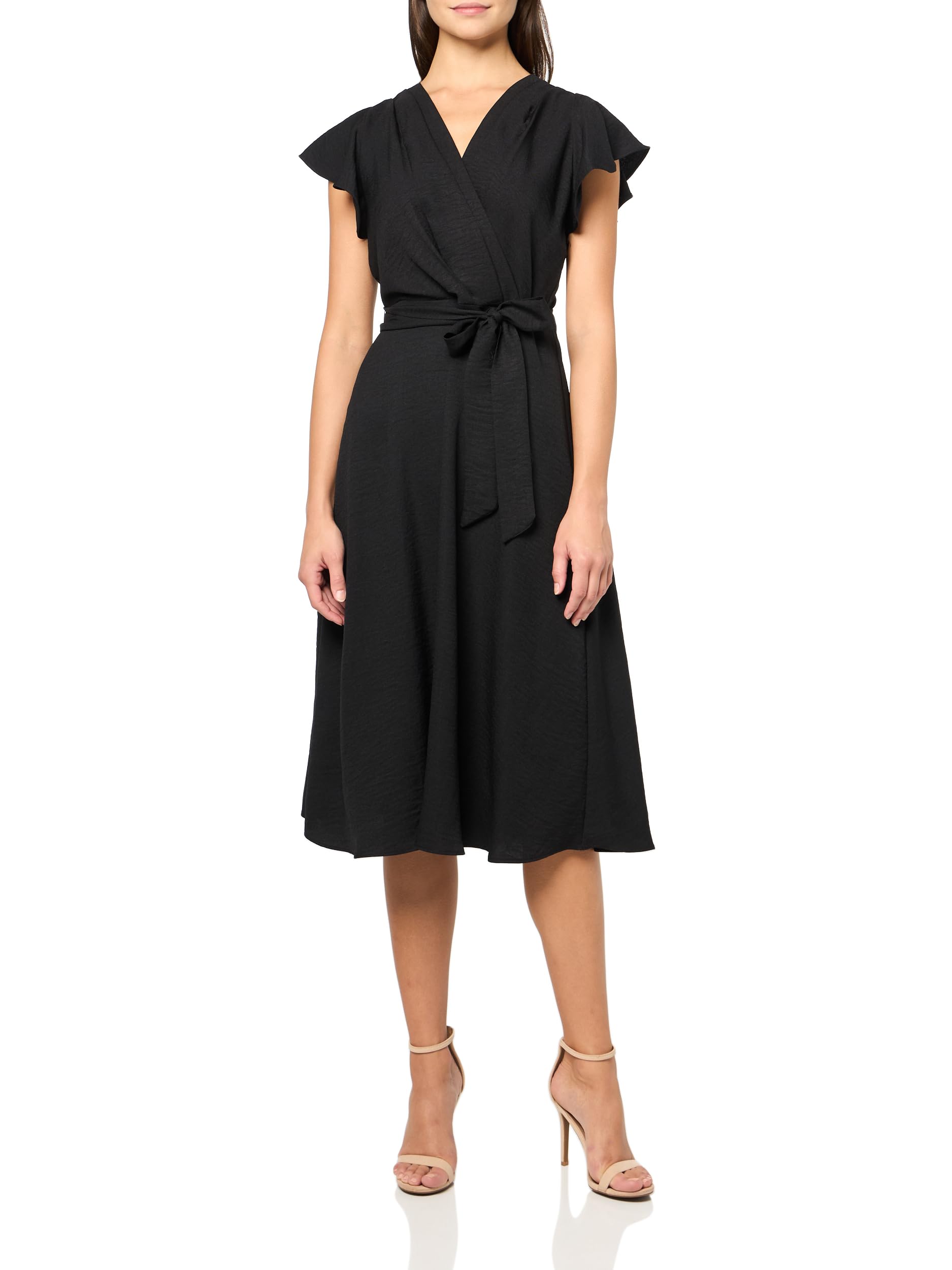 DKNY Women's Ruffle Sleeve Flared Midi Dress