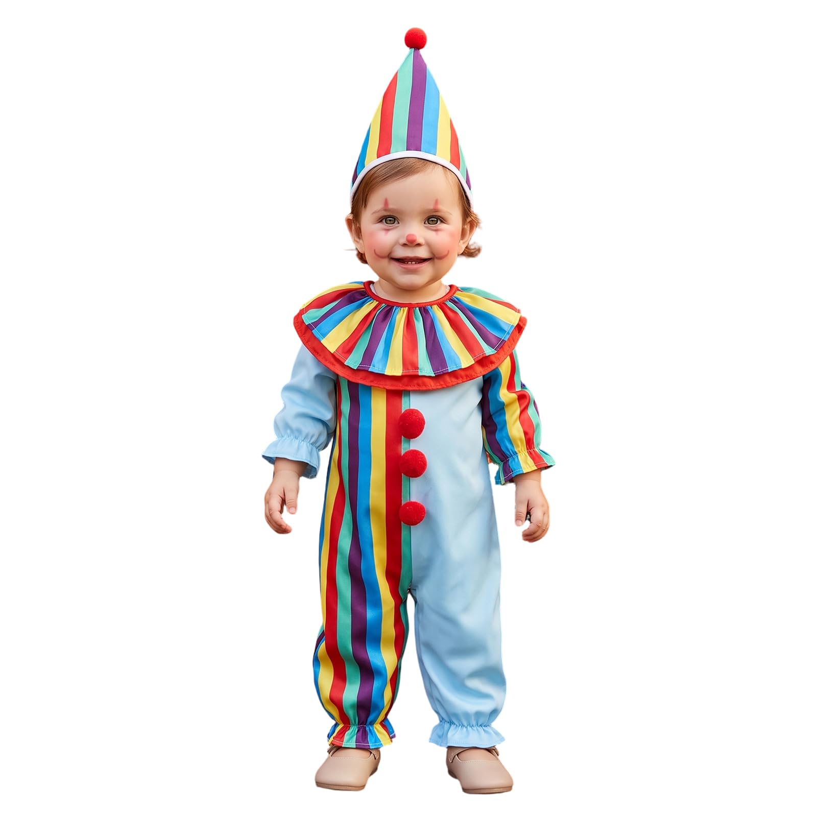 Toddler Baby Boys Girls Halloween Clown Costume Long Sleeve Romper with Hat | Li