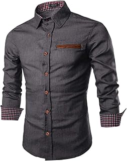 COOFANDY Denim Shirt Men Long Sleeve Vintage Shirt