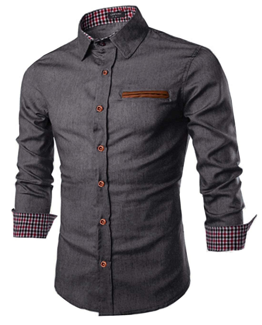 COOFANDY Denim Shirt Men Long Sleeve Vintage Shirt