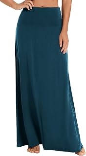 EXCHIC Women's Comfortable Elastic High Waist Maxi Skirt Boho Flared A-Line Long Yoga Skirts