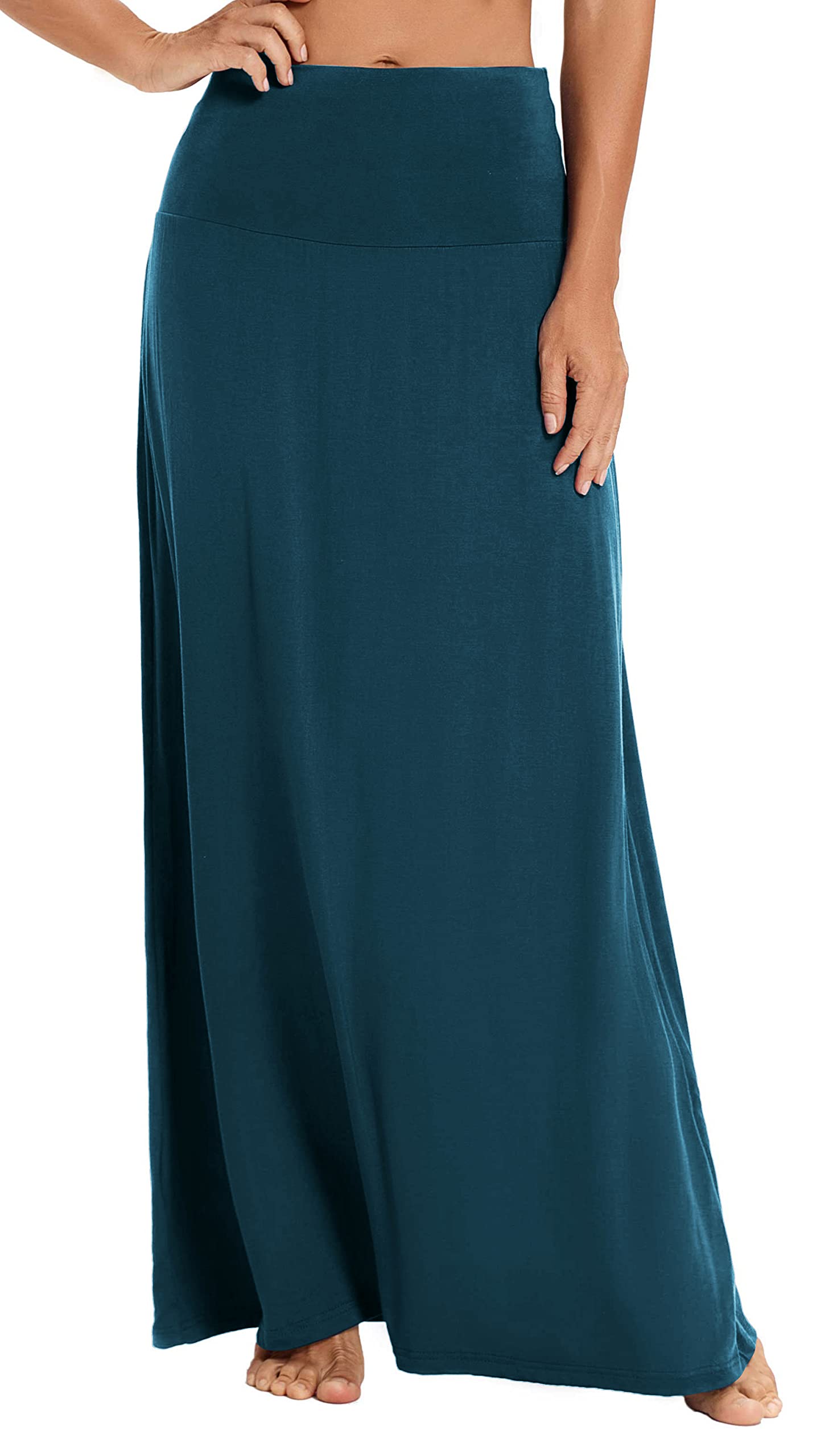 EXCHIC Women's Comfortable Elastic High Waist Maxi Skirt Boho Flared A-Line Long