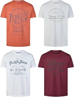 riverso RivLeon Men's Crew Neck T-Shirt Pack of 4 O-Neck Short Sleeve Print Tee Shirt 100% Cotton Regular Fit Green Blue White Grey Red Orange S M L XL 2XL 3XL 4XL 5XL