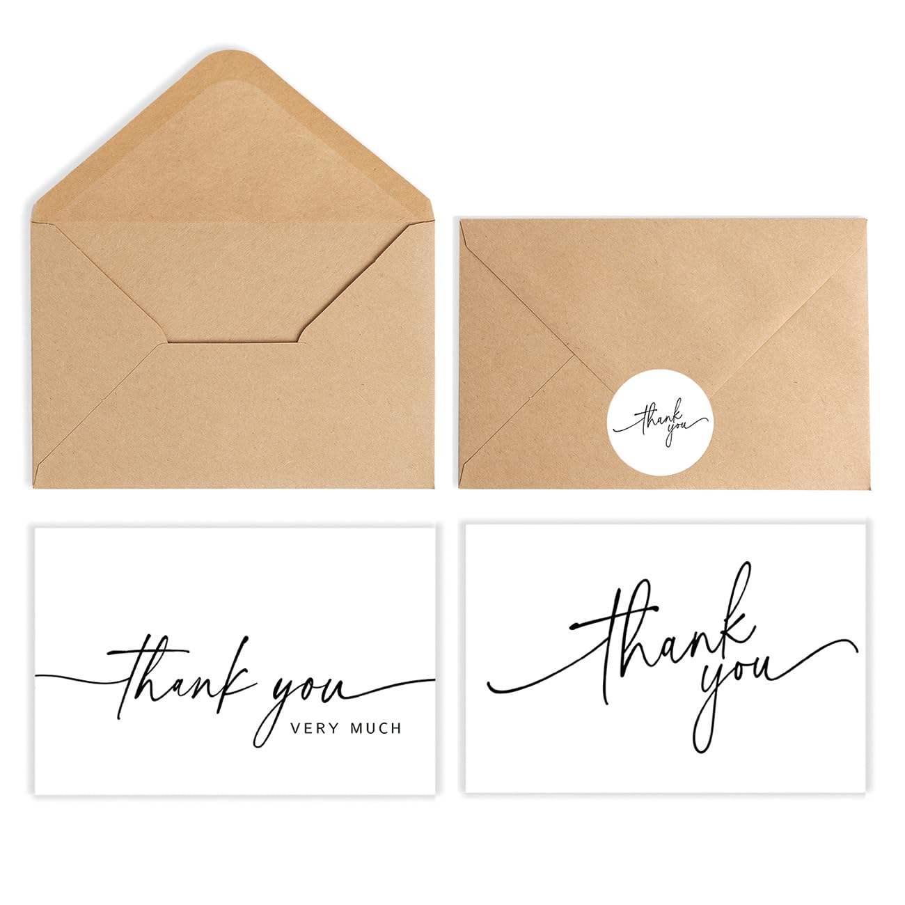 SPIRITDUST 52-pack Thank You Cards Bulk with Kraft Envelopes & Matching Stickers