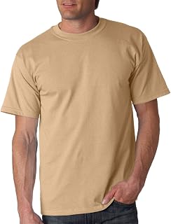 Gildan Men's Ultra Cotton Crew Neck Short Sleeved T Shirt Top Classic Item Men's - biege