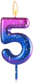 5 Birthday Candle for 5th Pink and Purple Birthday Decorations for Girls, Number 5 Candle for 5th Birthday Decorations, 5 Cake Topper for Girls 5 Year Old Party Decor Supplies Favors