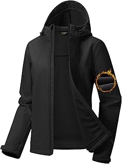 FREE SOLDIER Women's Waterproof Softshell Jacket with Hood Fleece Lined Warm Lightweight Windproof Rain Jacket for Hiking