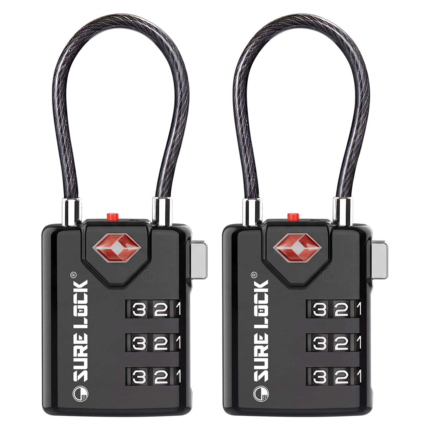 SURE LOCK TSA Approved Luggage Locks with Open Alert Indicator, 3 Digit Combinat
