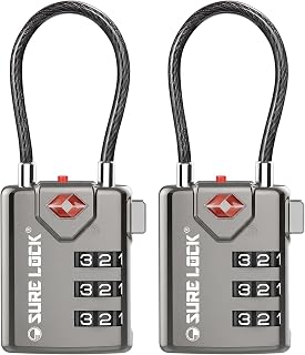 SURE LOCK TSA Compatible Travel Luggage Locks Inspection Display Easy Read Dials TSA Approved with Zinc Alloy Grey Pack of 2 Serious