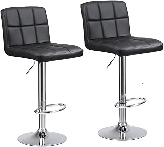 Lennox Furniture Swivel Bar Stools Set of 2, Bar Chairs Adjustable Height Bounded Leather Counter Height Barstools and Sturdy Metal Handel Kitchen Island Stool Black PU