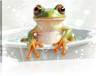 Frog Canvas Wall Art Bathroom Wall Decor Funny Frog in Bathtub Picture Animal Painting Prints Modern Bathroom Artwork Toilet Home Decor Framed - 12.00x18.00 inch