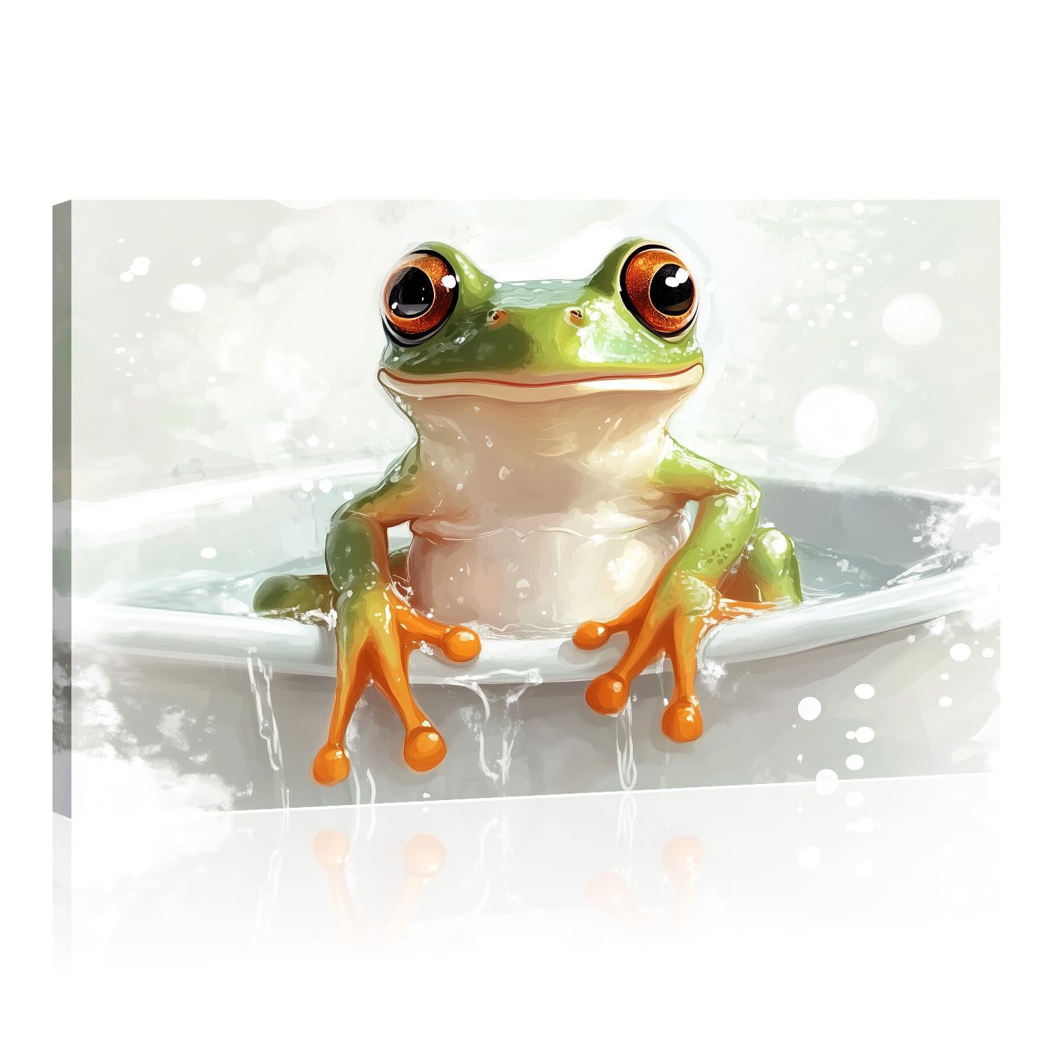 Frog Canvas Wall Art Bathroom Wall Decor Funny Frog in Bathtub Picture Animal Pa