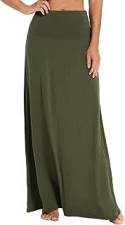 EXCHIC Women's Comfortable Elastic High Waist Maxi Skirt Boho Flared A-Line Long Yoga Skirts