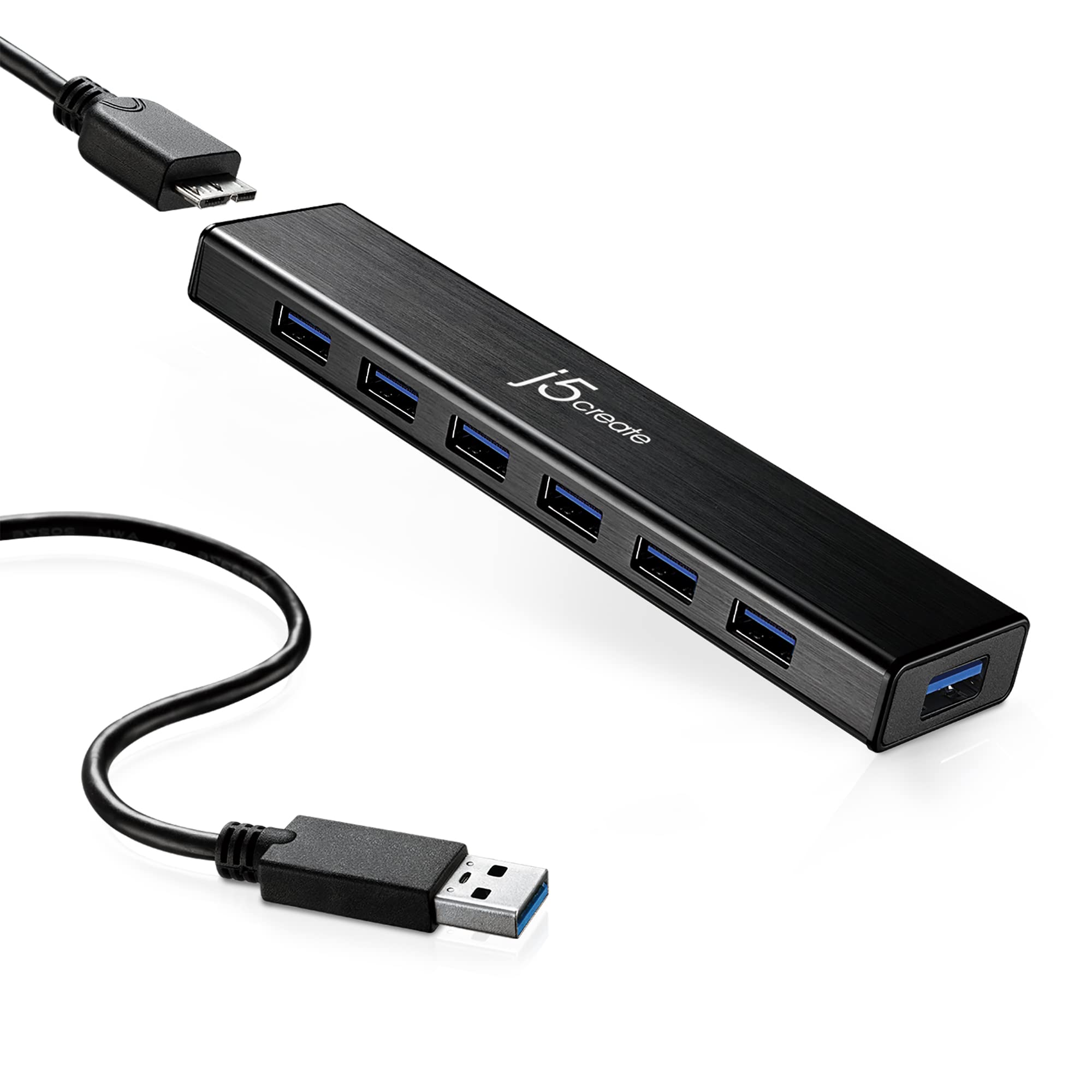 j5create 7-Port Powered USB 3.0 20W Data Hub with 3.3 ft Extended Cable | Power 