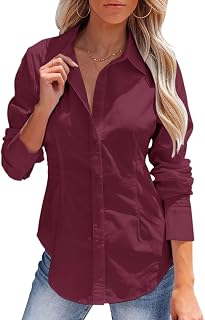 siliteelon Women Button Down Shirt Long Sleeve Wrinkle Resistant Collar Work Office Solid Blouses Corset Tops