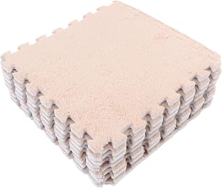 Saluaqui Puzzle Play Mat Plush Foam Floor Mat 10pcs Set Soft Thick Interlocking Rug for Kids Room Floor Foam Carpet DIY Cuttable Ins Home Dcor (Light Tan)