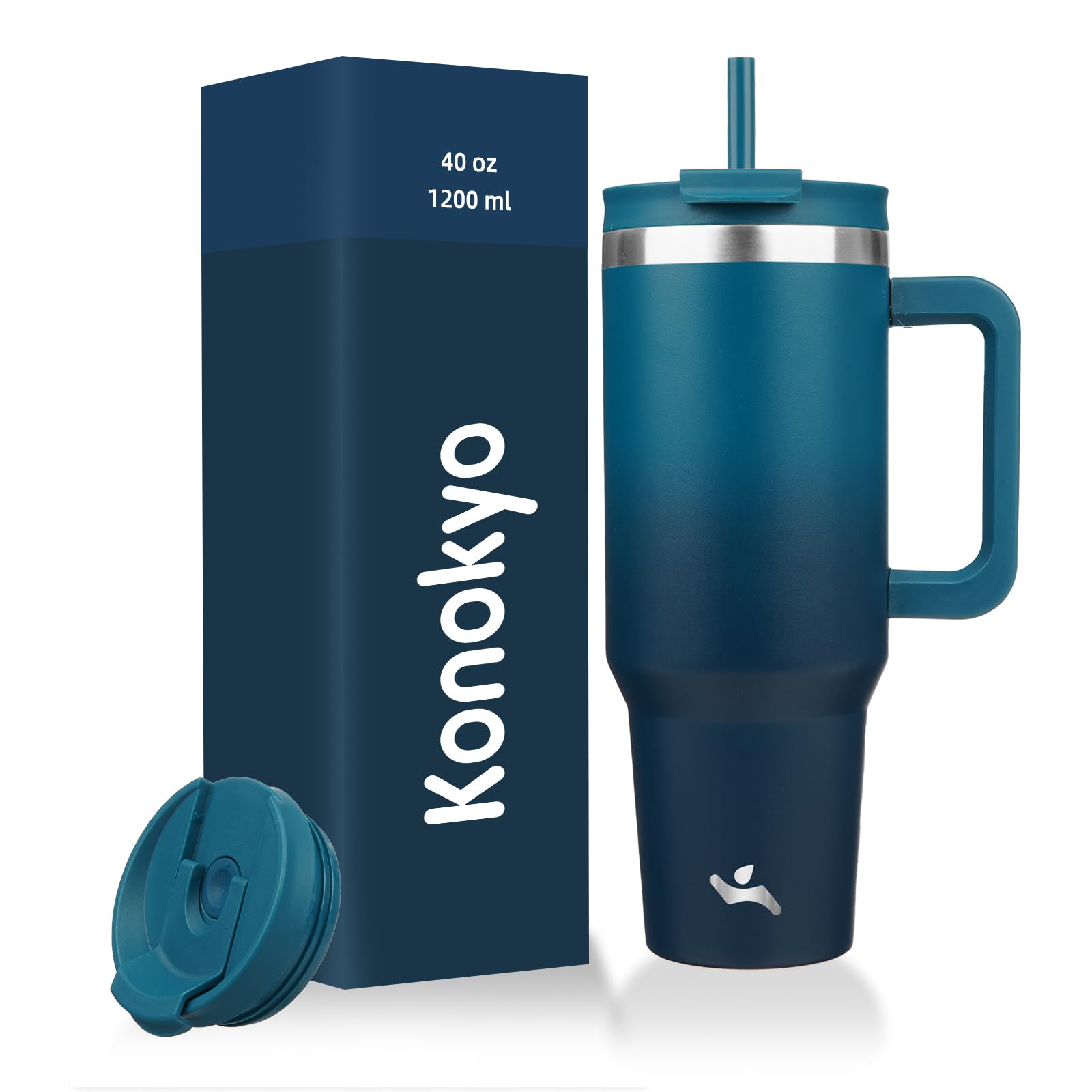 Konokyo 40 oz Insulated Tumbler Water Bottle with Handle, Straw Lid | BPA-free a