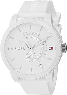 Tommy Hilfiger Men's Analogue Quartz Watch - White Dial, White Silicone Strap, Day & Date Functions, 44mm Case, 3ATM Water Resistant - 1791481