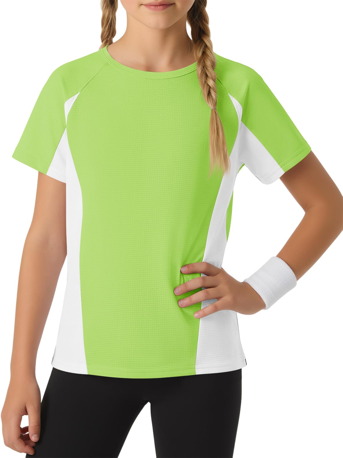 Haloumoning Magliette sportive a maniche corte a blocchi di colore per ragazze, 