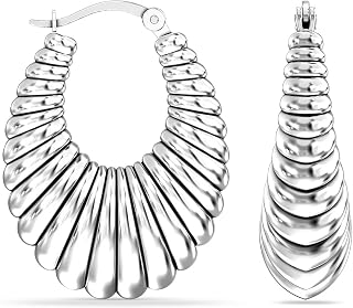 LeCalla 925 Sterling Silver Chunky Hoop Earrings | Italian Design Shrimp Earring | Lightweight Classic Click-Top Earring Hoops for Women