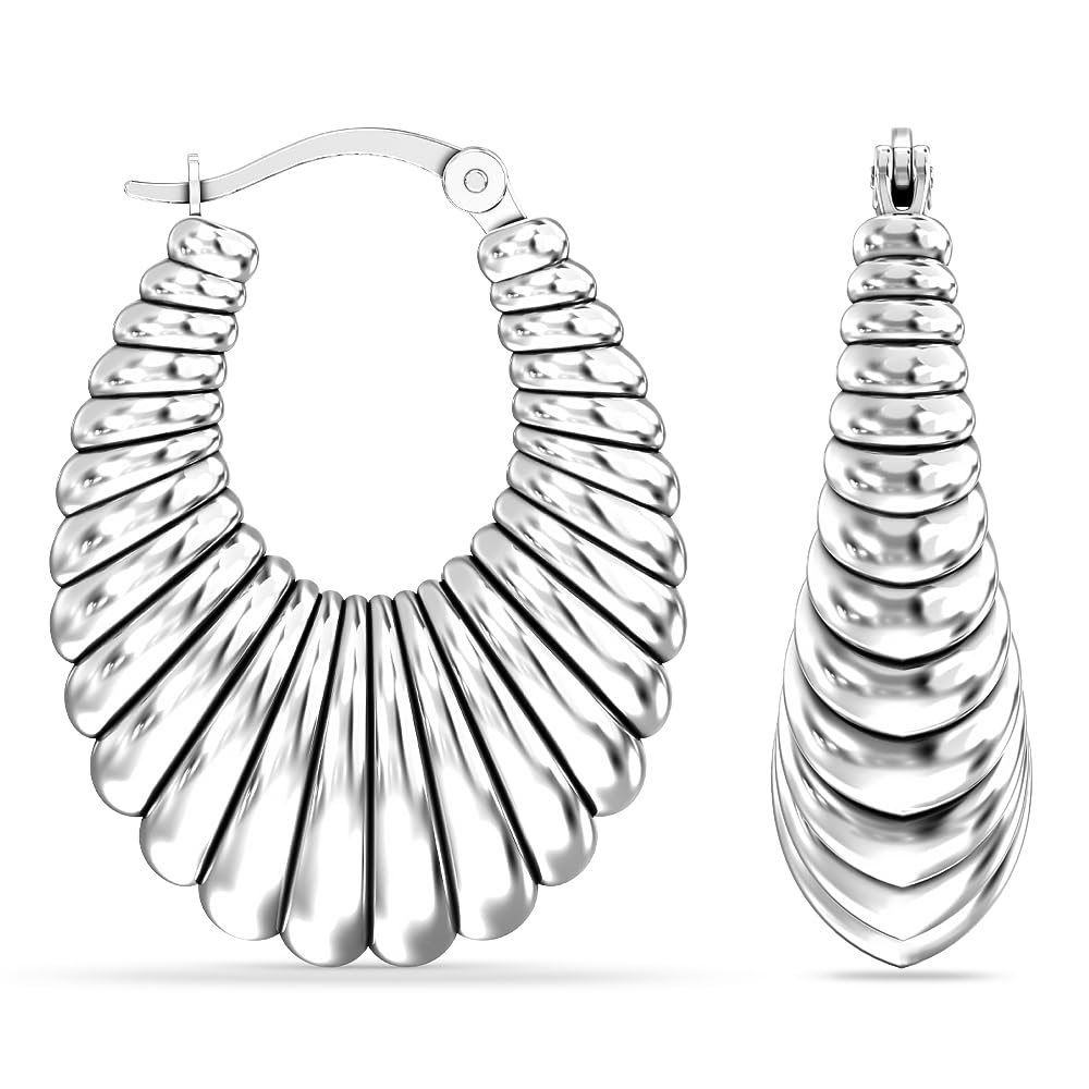 LeCalla 925 Sterling Silver Chunky Hoop Earrings | Italian Design Shrimp Earring