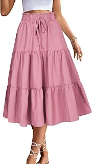 Jupe midi à taille haute élastique pour femme, style décontracté, tendance, noué sur le devant, imprimé floral, jupe trapèze DJ626