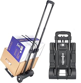 ZHJINGYU Folding Hand Truck Sack Barrow 70lbs 2 Wheel Steel | Lightweight foldable trolley with bungee cords, ideal for luggage, travel, car and shopping