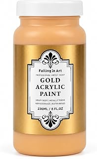 Falling in Art Gold Metallic Acrylic Paint, 8 fl oz Heavy Body Gold Leaf Paint, Non-Toxic Art Paints for Metal, Furniture, Canvas, and DIY Crafts
