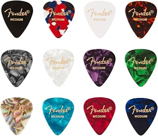 Fender 351 Medium Assorted Celluloid Guitar Picks, 12 Pcs | Classic Shape 351, Made in the USA Assorted Colors, Celluloid Feel