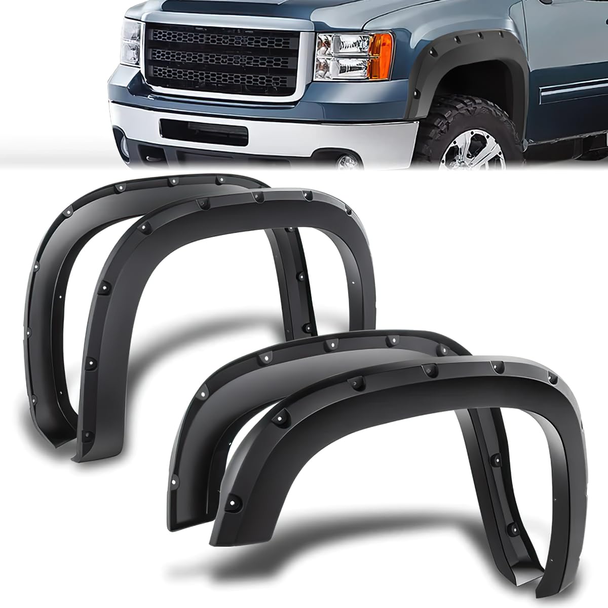4pcs Fender Flares Compatible with 2007-2013 GMC Sierra 1500 2500HD 3500HD | D S