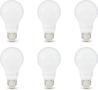 Amazon Basics A19 LED Light Bulbs, 60 Watt Equivalent, Energy Efficient 9W, E26 Standard Base, Soft White 2700K, Dimmable, 10,000 Hour Lifetime , 6-Pack