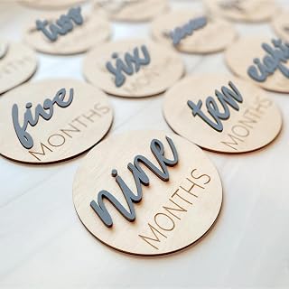 Baby Monthly Milestone Markers Disc, Wooden 3D Milestone Cards for Photos, Baby Announcement Sign,Slate Blue, 1-12 Months, 4 Inches in Size.