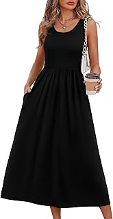 WIHOLL Summer Dresses for Women Flowy Casual Midi Dress Beach Vacation Sundresses with Pockets