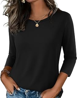 Zeagoo Women Casual 3/4 Sleeve Round Neck Cute Tunic Tops Basic T Shirts Work Blouses