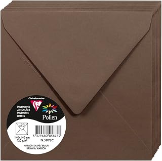 Clairefontaine 5878C - Pack of 20 Gummed Envelopes - Square Format 14 x 14 cm - 120 g/m² - Taupe Brown - Invitations Events and Correspondence - Pollen Range - Smooth Premium Paper