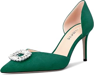 Castamere Women's High Heel Pointed Toe Pumps Two-Piece Slip-on Diamante Crystal Prom Dress 8 CM Heels