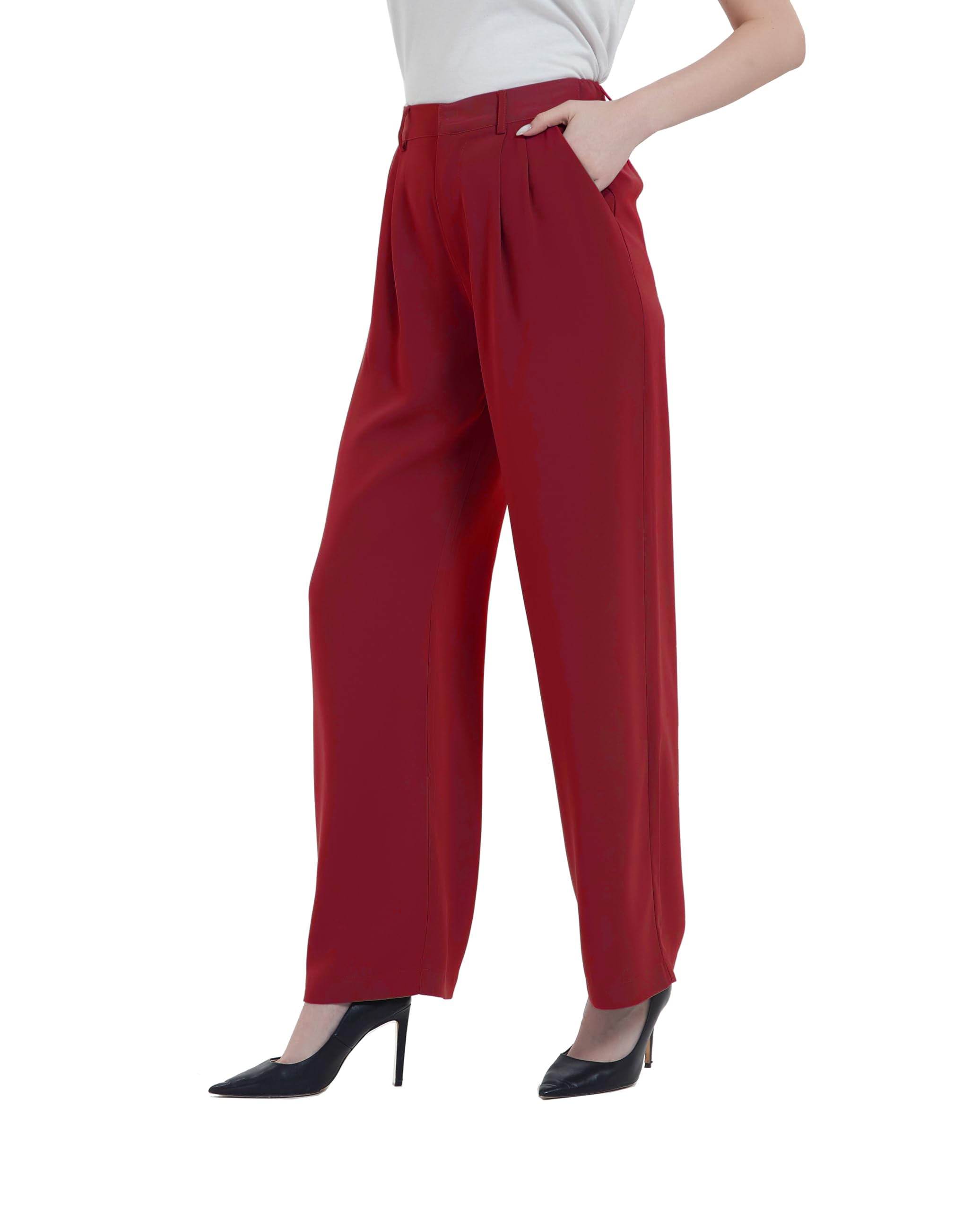 Tronjori Women High Waist Casual Straight Leg Long Business Work Suit Dress Pant