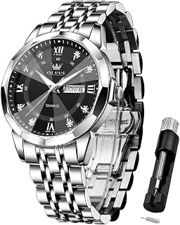 OLEVS Mens Luxury Casual Diamond Watches Big Dial Stainless Steel Waterproof Business Dress Analog Luminous Date Display