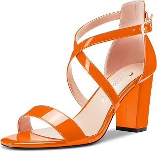 Castamere Women's High Block Chunky Heel Open Toe Cross Strappy Sandals Wedding Party 8.5 CM Heels