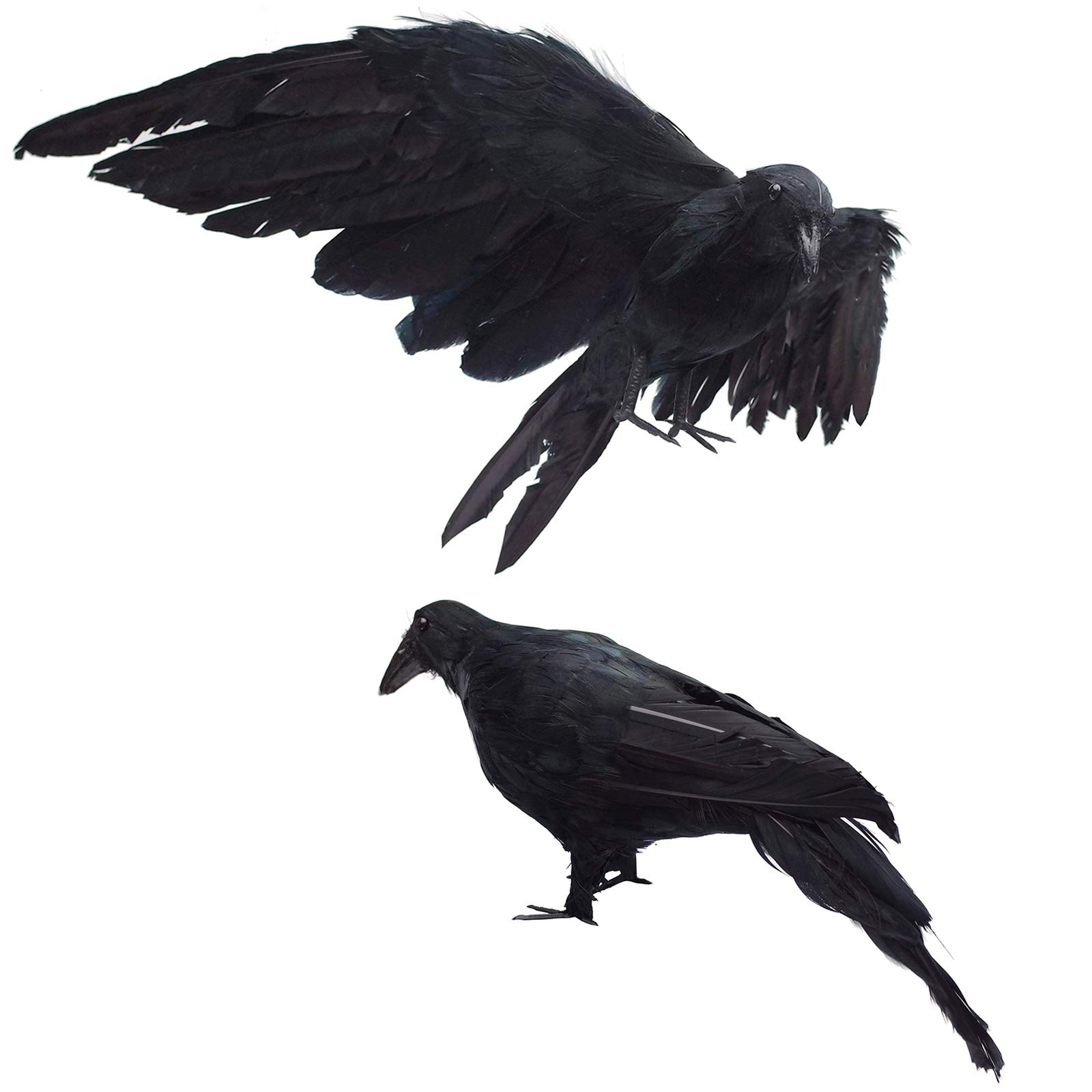 Etistta 2-Pack Realistic Crows Lifesize Extra Large Handmade Black Feathered Cro