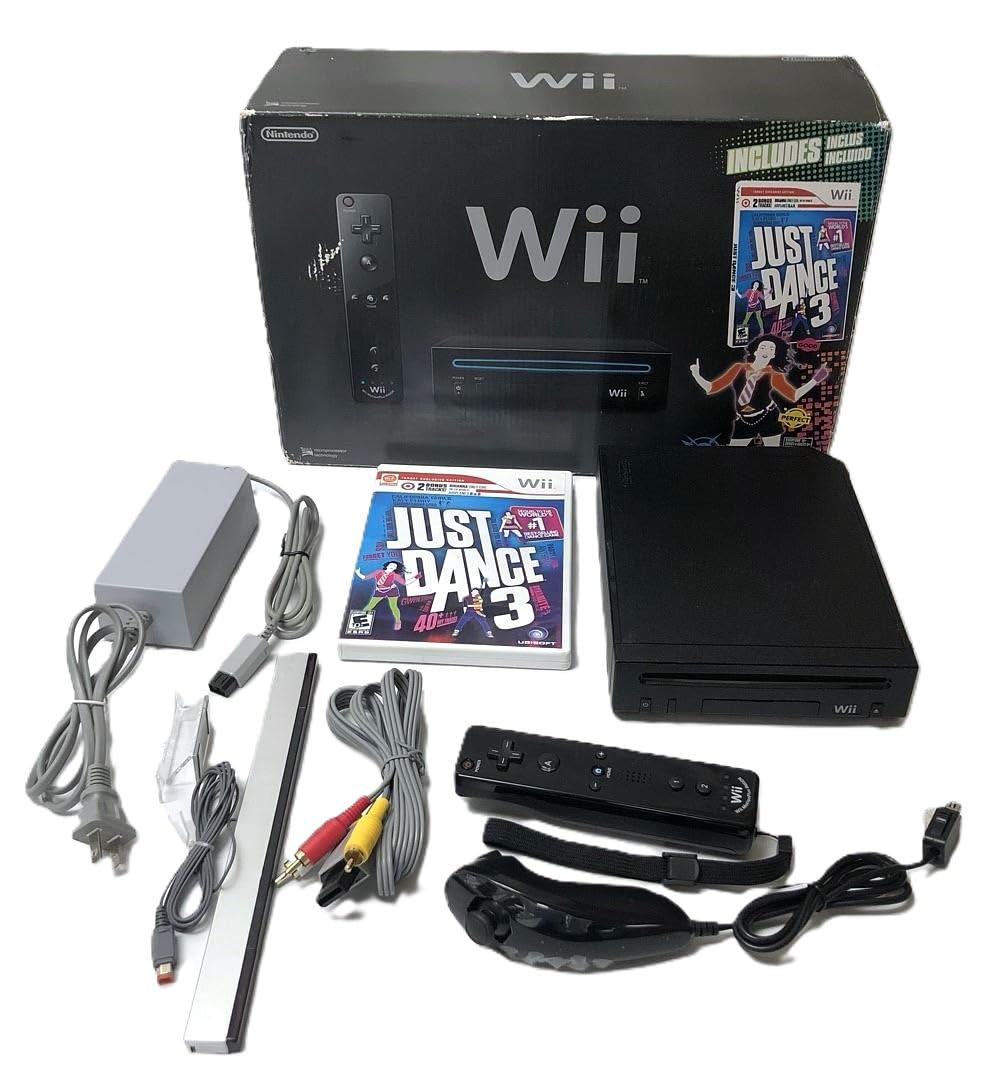 Nintendo Wii Console with Just Dance 3 Bundle - Black (Renewed)