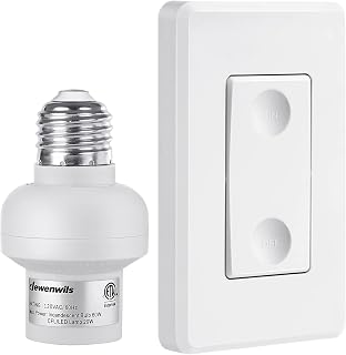 DEWENWILS E26 E27 Remote Control Light Bulb Socket, No Wiring, ETL Listed | Wall Mounted, 1 Wall Switch + 1 Socket, 100FT Range, PBT Bulb Adapter for Ceiling/Floor Lamp, ETL Listed