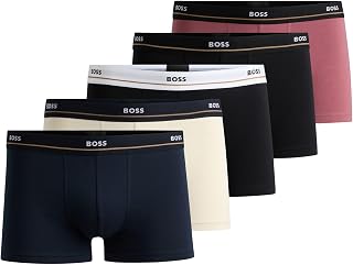 BOSS Men's Trunk 5P Essential Five Pack Stretch Cotton Short Leg Boxer Shorts with Logos on Waistband
