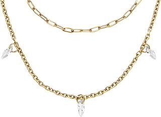Fossil Women's All Stacked Up Gold-Tone Stainless Steel Beaded Necklace (Model: JA7248710), Length: 410mm+50mm, Width: 6mm, Stainless Steel, No Gemstone
