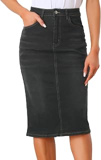 Allegra K Denim Pencil Skirts for Women High Waist Midi Casual Jean Skirt